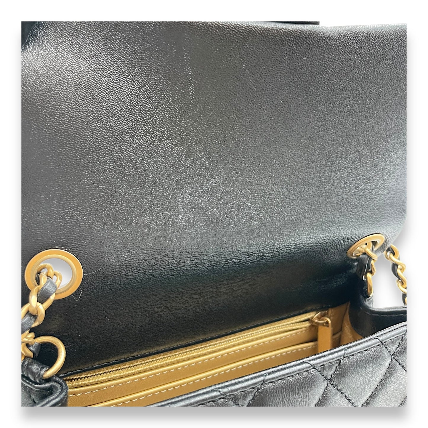 Pearl Crush Mini Square Black Crossbody Bag in Lambskin, Gold hardware