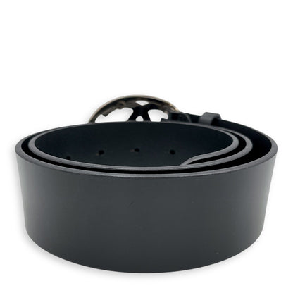 11V CC Oval Buckle 75/30 Black Belt in Calfskin, Silver hardware