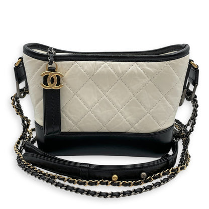 Quilted Gabrielle Small Multi-colour Shoulder Bag in Distressed Leather, 3-Tone hardware