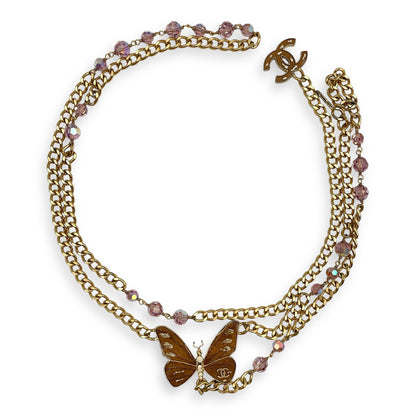 07P Mauve Butterfly Brown Chain Belt in Resins, Beads, Gold hardware