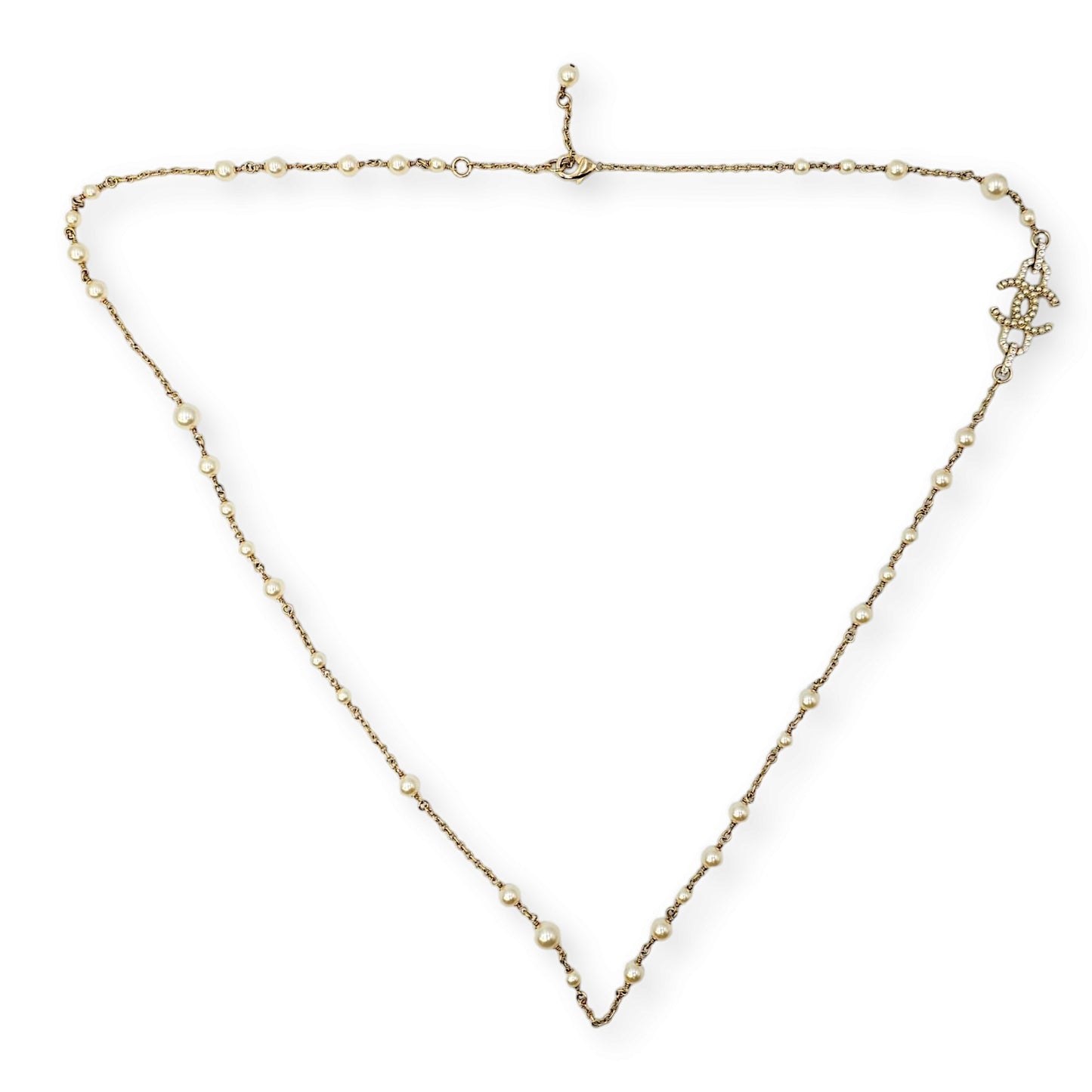 20B CC Pearls White Long Necklace in Pearls, Crystals, Gold hardware