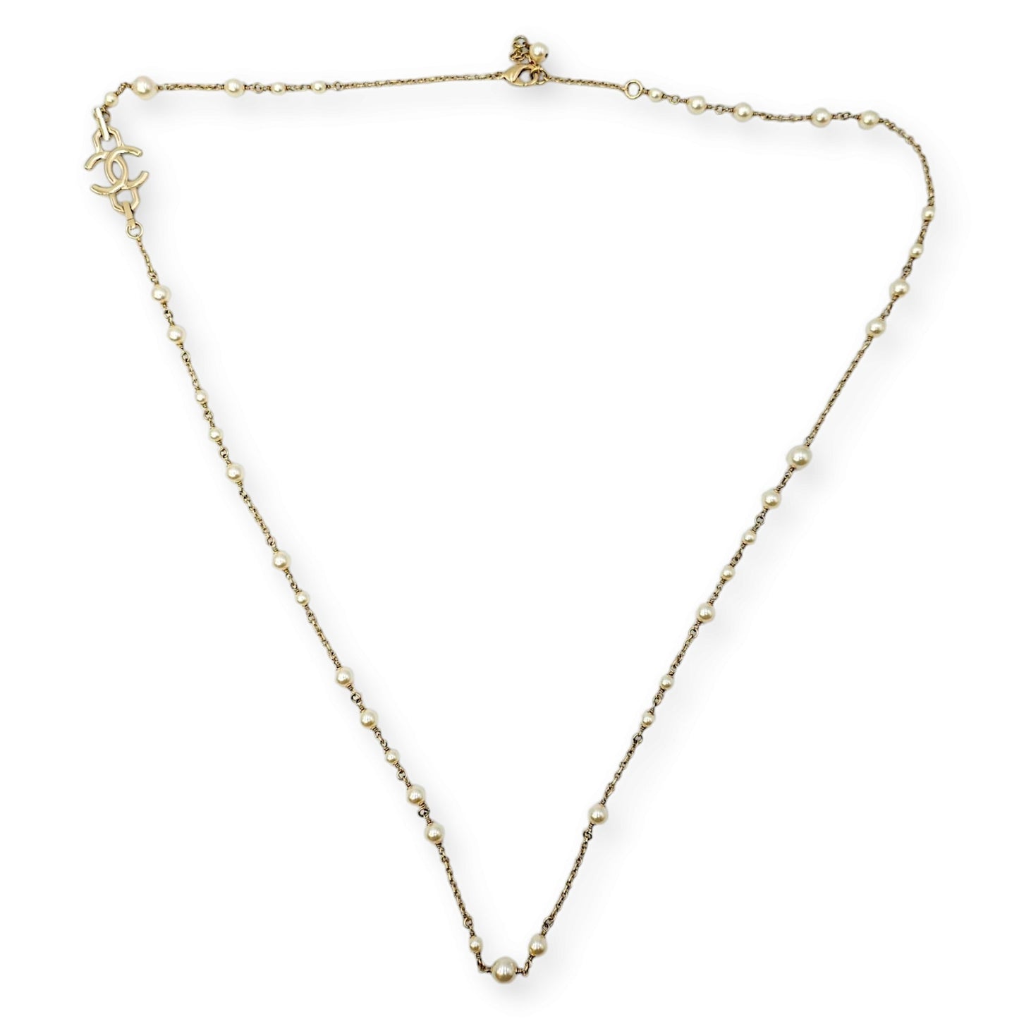 20B CC Pearls White Long Necklace in Pearls, Crystals, Gold hardware