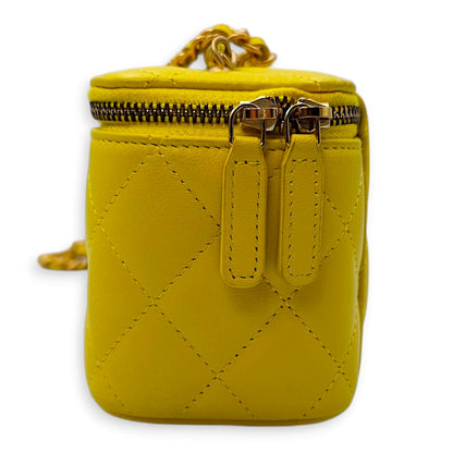 Pearl Crush Mini Yellow Vanity Bag in Lambskin, Gold hardware