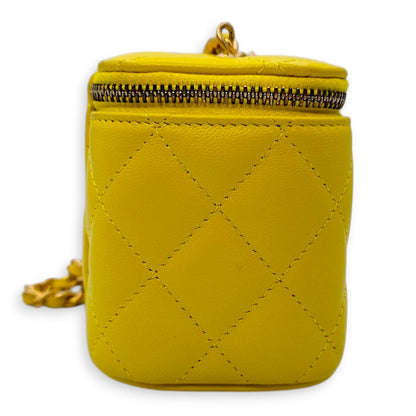 Pearl Crush Mini Yellow Vanity Bag in Lambskin, Gold hardware