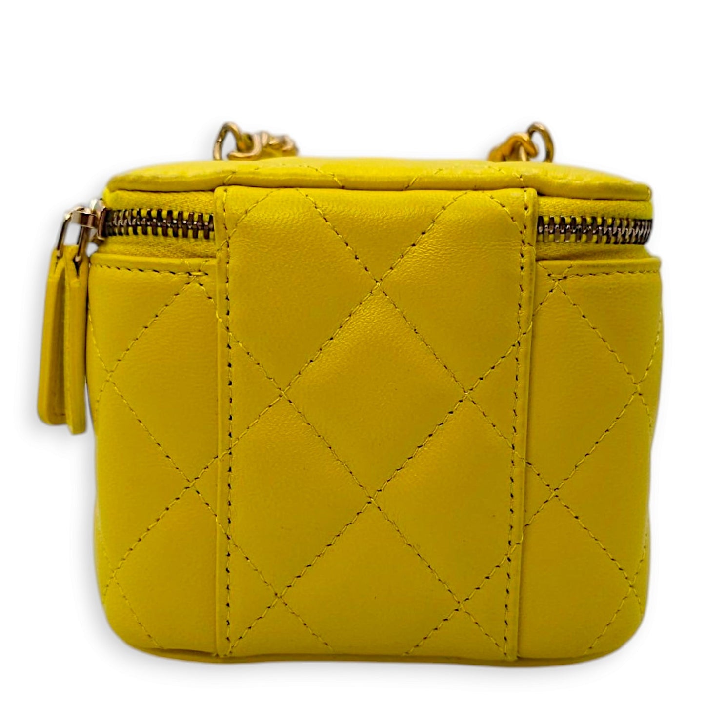Pearl Crush Mini Yellow Vanity Bag in Lambskin, Gold hardware