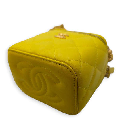 Pearl Crush Mini Yellow Vanity Bag in Lambskin, Gold hardware