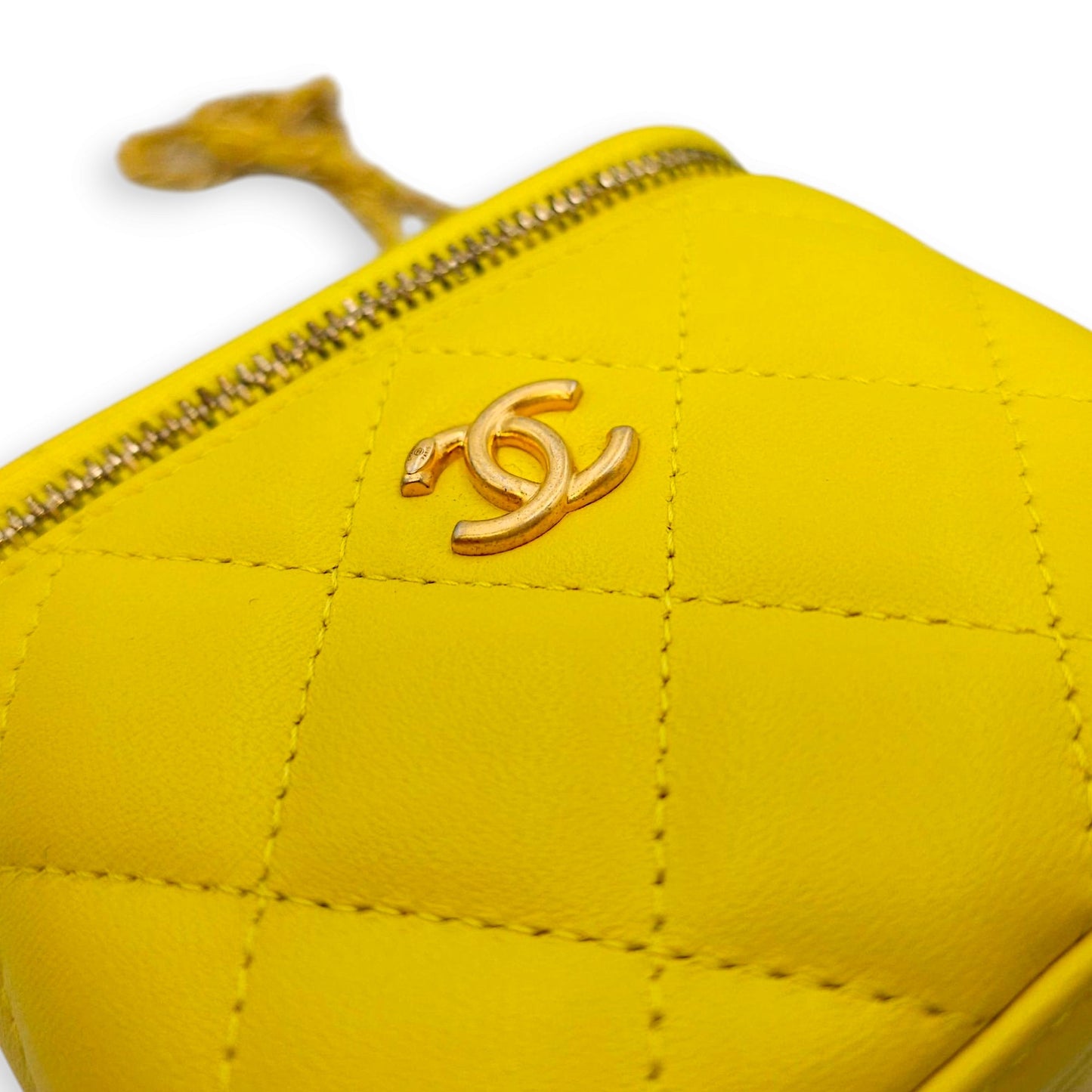 Pearl Crush Mini Yellow Vanity Bag in Lambskin, Gold hardware