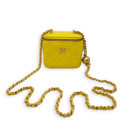 Pearl Crush Mini Yellow Vanity Bag in Lambskin, Gold hardware