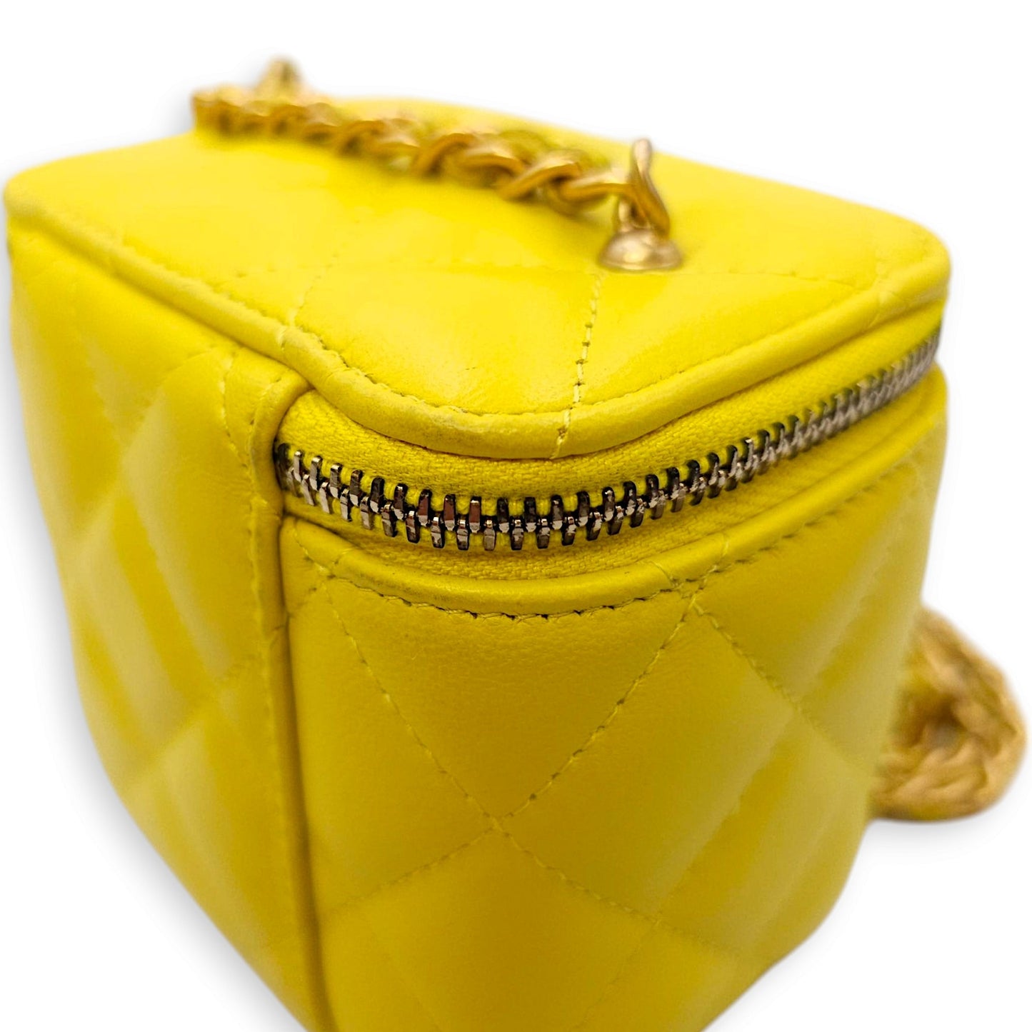 Pearl Crush Mini Yellow Vanity Bag in Lambskin, Gold hardware