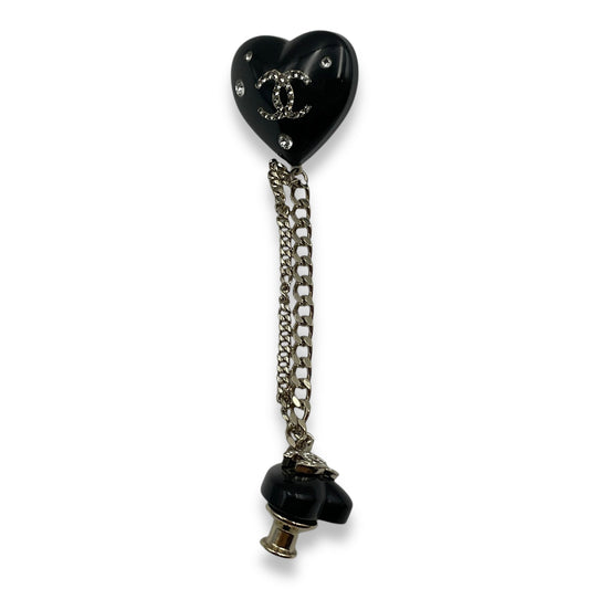 22B Double Heart Pin Black Brooch in Crystals, Resins, Gold hardware