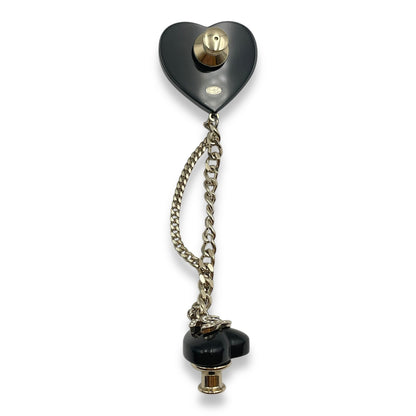 22B Double Heart Pin Black Brooch in Crystals, Resins, Gold hardware