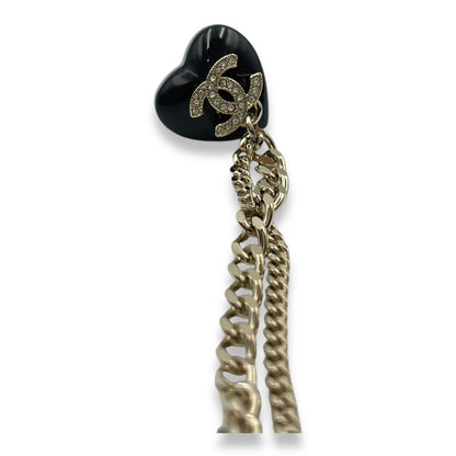 22B Double Heart Pin Black Brooch in Crystals, Resins, Gold hardware