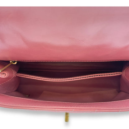 Chevron Coco Handle Small Pink Crossbody Bag in Calf, Lizard Handle, Gold hardware