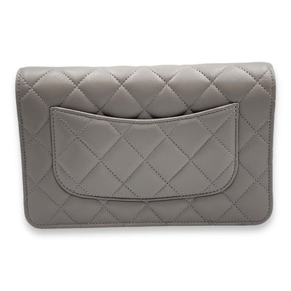 Classic Grey Wallet On Chain in Lambskin, Silver hardware