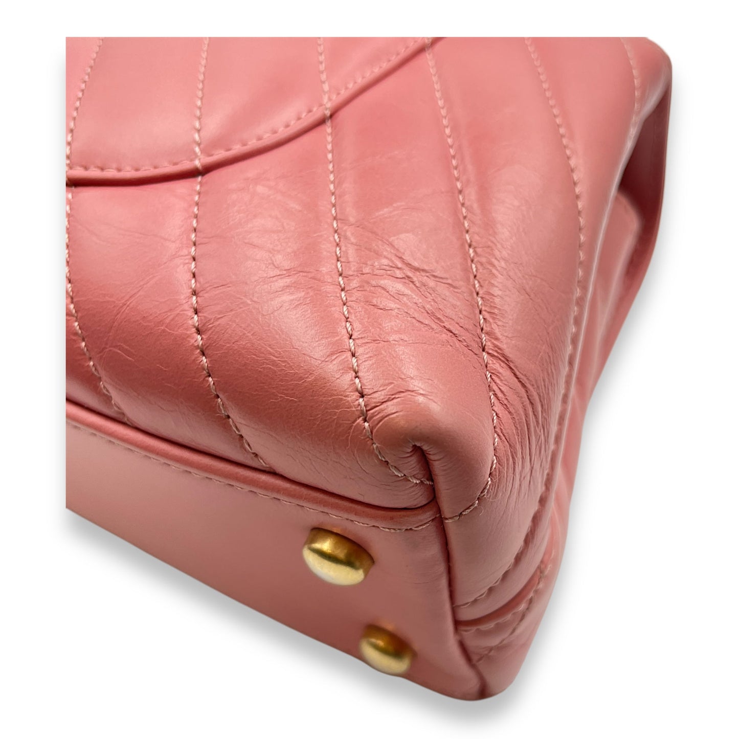 Chevron Coco Handle Small Pink Crossbody Bag in Calf, Lizard Handle, Gold hardware