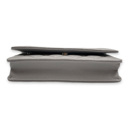 Classic Grey Wallet On Chain in Lambskin, Silver hardware