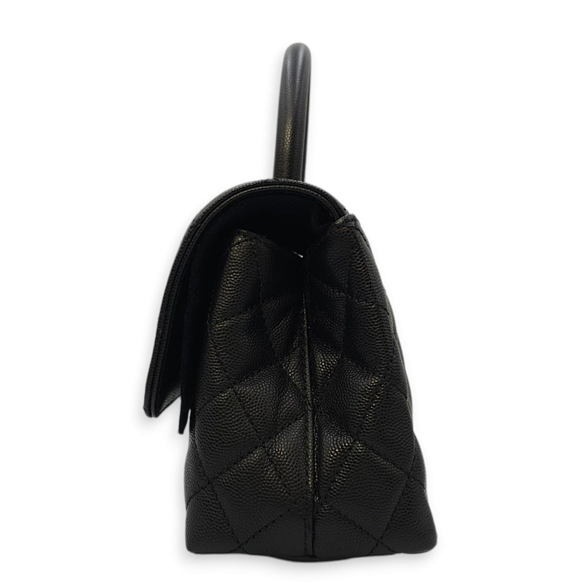 Quilted Coco Handle (23cm) Small Black Crossbody Bag in Caviar Leather, Gold hardware