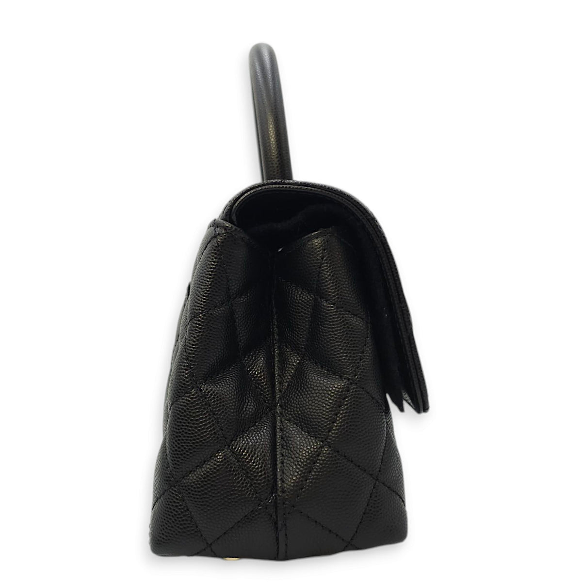 Quilted Coco Handle (23cm) Small Black Crossbody Bag in Caviar Leather, Gold hardware