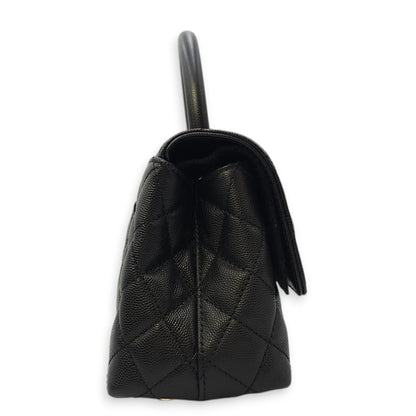Quilted Coco Handle (23cm) Small Black Crossbody Bag in Caviar Leather, Gold hardware