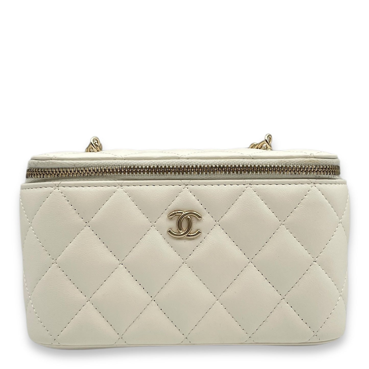 Pearl Crush Vanity (Rectangle) - World Cup Series Mini White Crossbody Bag in Lambskin, Gold hardware