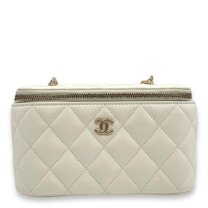Pearl Crush Vanity (Rectangle) - World Cup Series Mini White Crossbody Bag in Lambskin, Gold hardware