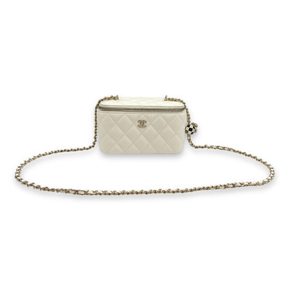 Pearl Crush Vanity (Rectangle) - World Cup Series Mini White Crossbody Bag in Lambskin, Gold hardware