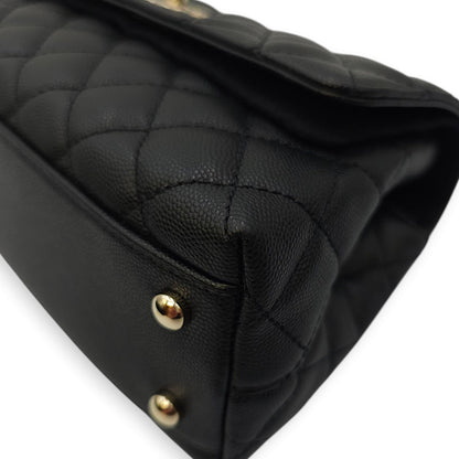 Quilted Coco Handle (23cm) Small Black Crossbody Bag in Caviar Leather, Gold hardware