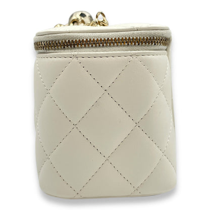 Pearl Crush Vanity (Rectangle) - World Cup Series Mini White Crossbody Bag in Lambskin, Gold hardware