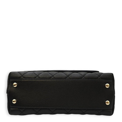 Quilted Coco Handle (23cm) Small Black Crossbody Bag in Caviar Leather, Gold hardware