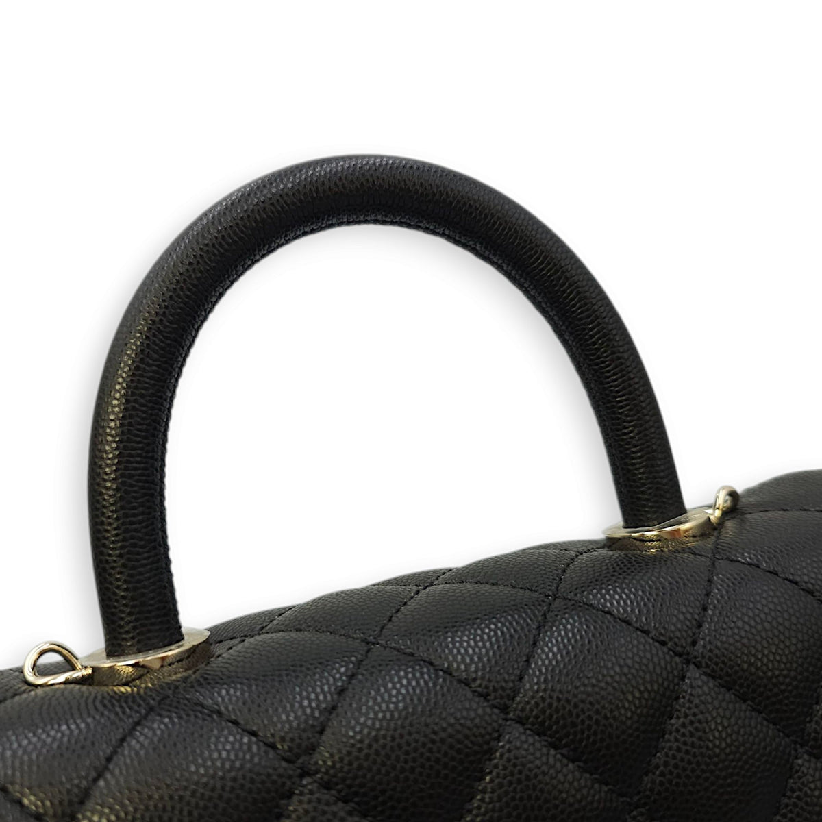 Quilted Coco Handle (23cm) Small Black Crossbody Bag in Caviar Leather, Gold hardware