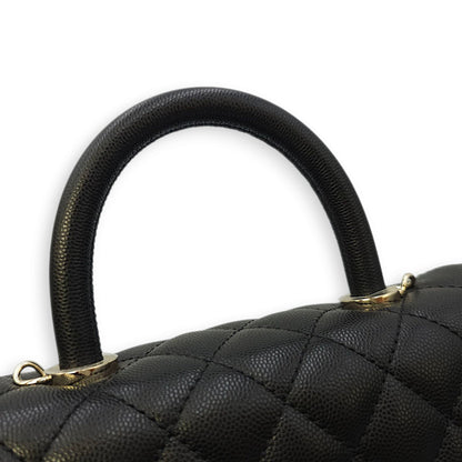 Quilted Coco Handle (23cm) Small Black Crossbody Bag in Caviar Leather, Gold hardware