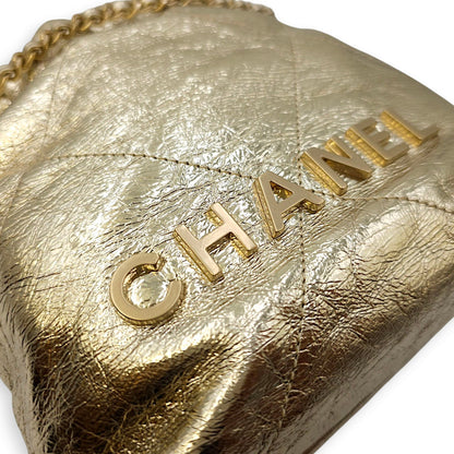 22 Tote Mini Gold Crossbody Bag in Canvas, Gold hardware