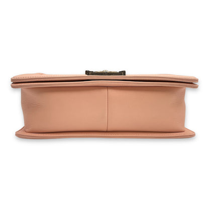 Quilted Boy (25cm) Medium Pink Crossbody Bag in Calfskin, Ruthenium hardware