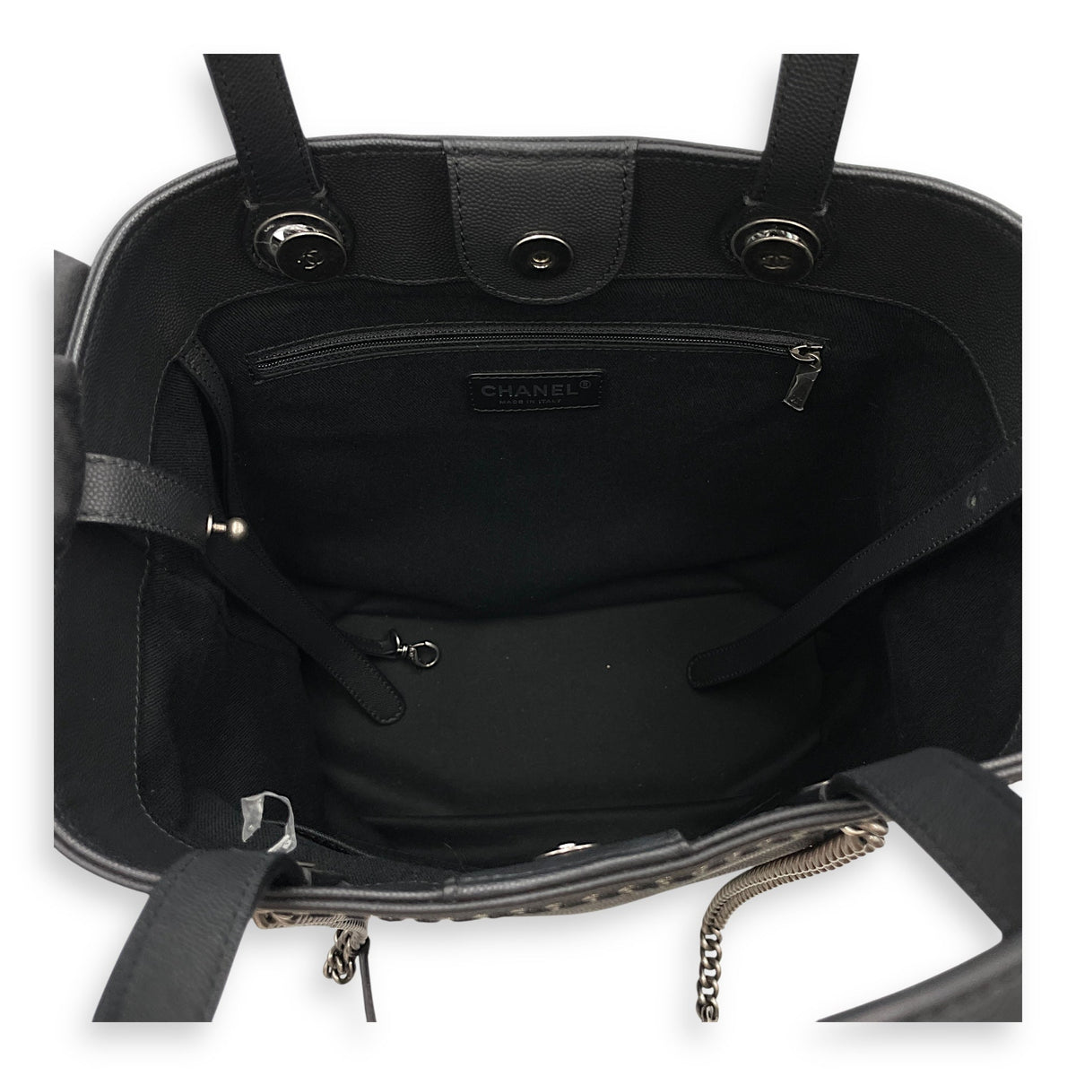 Coco Eyelets Vertical Black Tote Bag in Calfskin, Ruthenium hardware