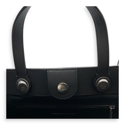 Coco Eyelets Vertical Black Tote Bag in Calfskin, Ruthenium hardware