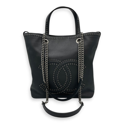 Coco Eyelets Vertical Black Tote Bag in Calfskin, Ruthenium hardware