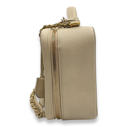 Filigree Vanity 24x18x9.5cm Beige Shoulder Bag in Caviar, Gold hardware