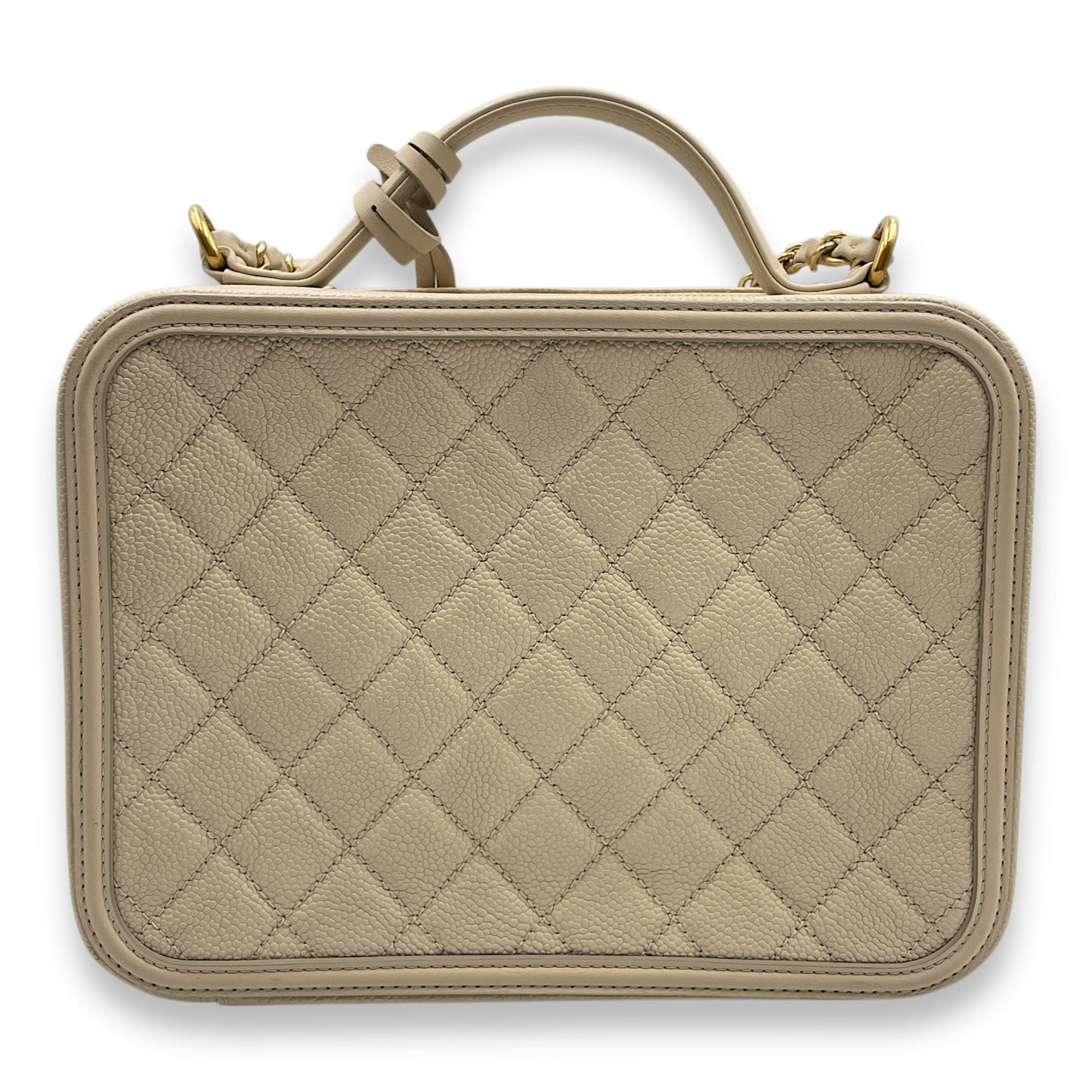 Filigree Vanity 24x18x9.5cm Beige Shoulder Bag in Caviar, Gold hardware