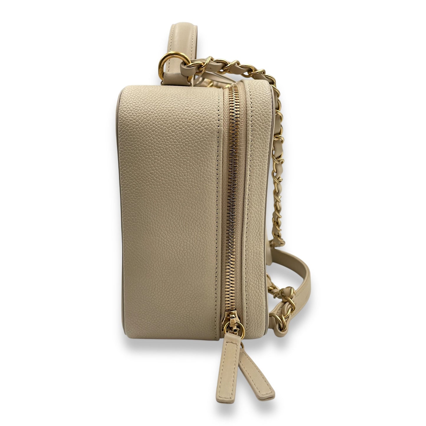 Filigree Vanity 24x18x9.5cm Beige Shoulder Bag in Caviar, Gold hardware