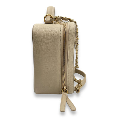 Filigree Vanity 24x18x9.5cm Beige Shoulder Bag in Caviar, Gold hardware