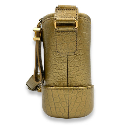 Gabrielle Small Gold Crossbody Bag in Croc Embossed Calf, 3-Tone hardware