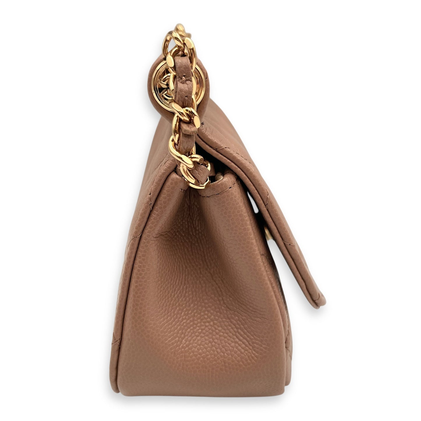 Quilted Frame Clutch-On-Chain 14x12x5.5cm Dark Beige Crossbody Bag in Caviar Leather, Gold hardware