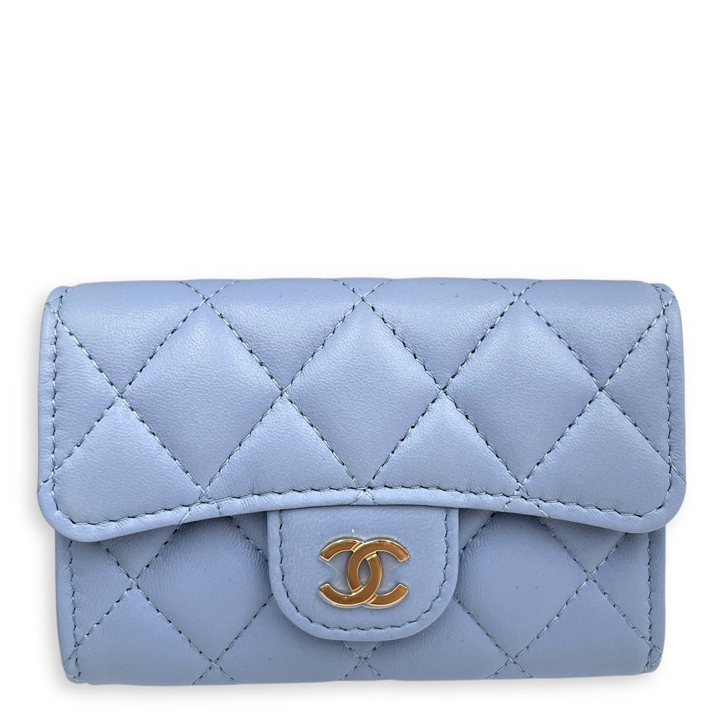 CC Blue  Holder in Lambskin, Gold hardware