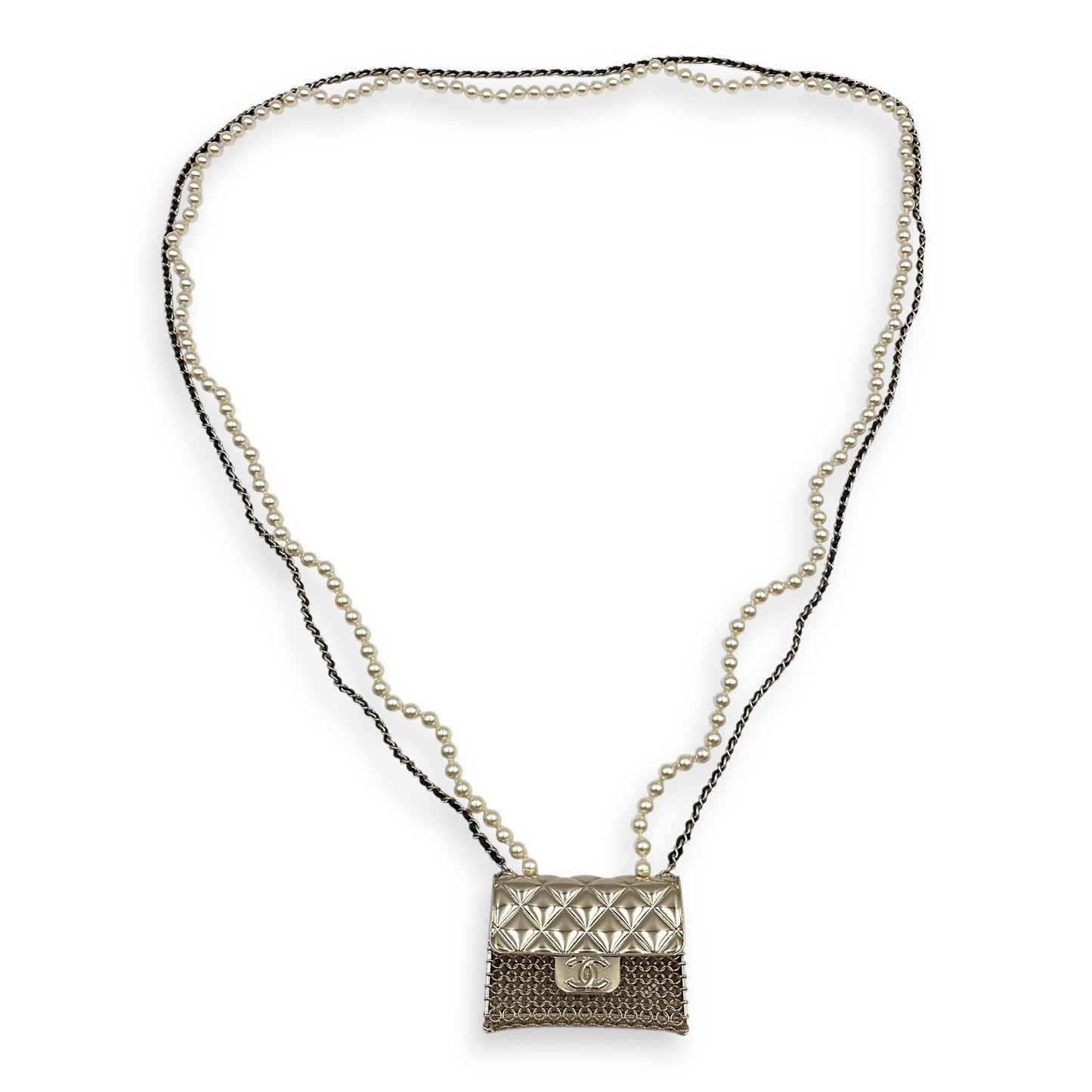 21S Micro Bag & Pearl Long Necklace in Multi-colour
