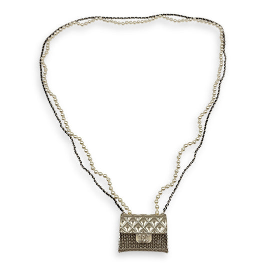 21S Micro Bag & Pearl Long Necklace in Multi-colour