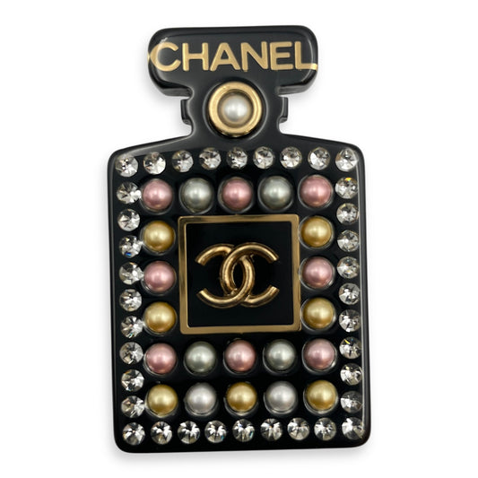 21P Perfume Bottle Multi-colour Brooch in Pearls, Crystals, Resin, Gold hardware