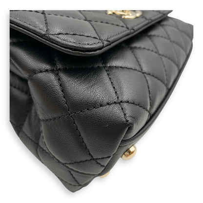 Quilted Coco Handle with Rainbow Handle Mini Black Crossbody Bag in Calfskin, Gold hardware