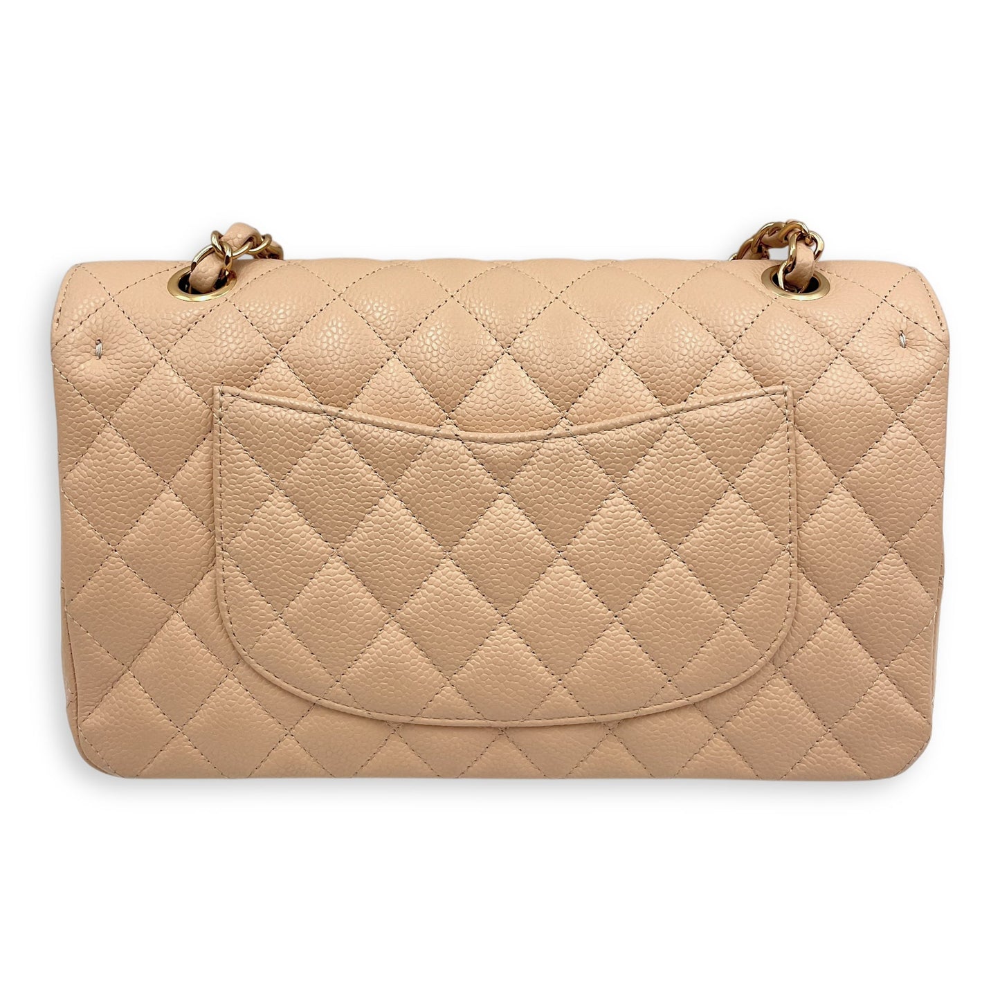 Medium Classic 27 Beige Shoulder Bag in Caviar, Gold hardware
