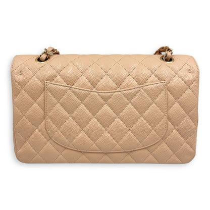 Medium Classic 27 Beige Shoulder Bag in Caviar, Gold hardware