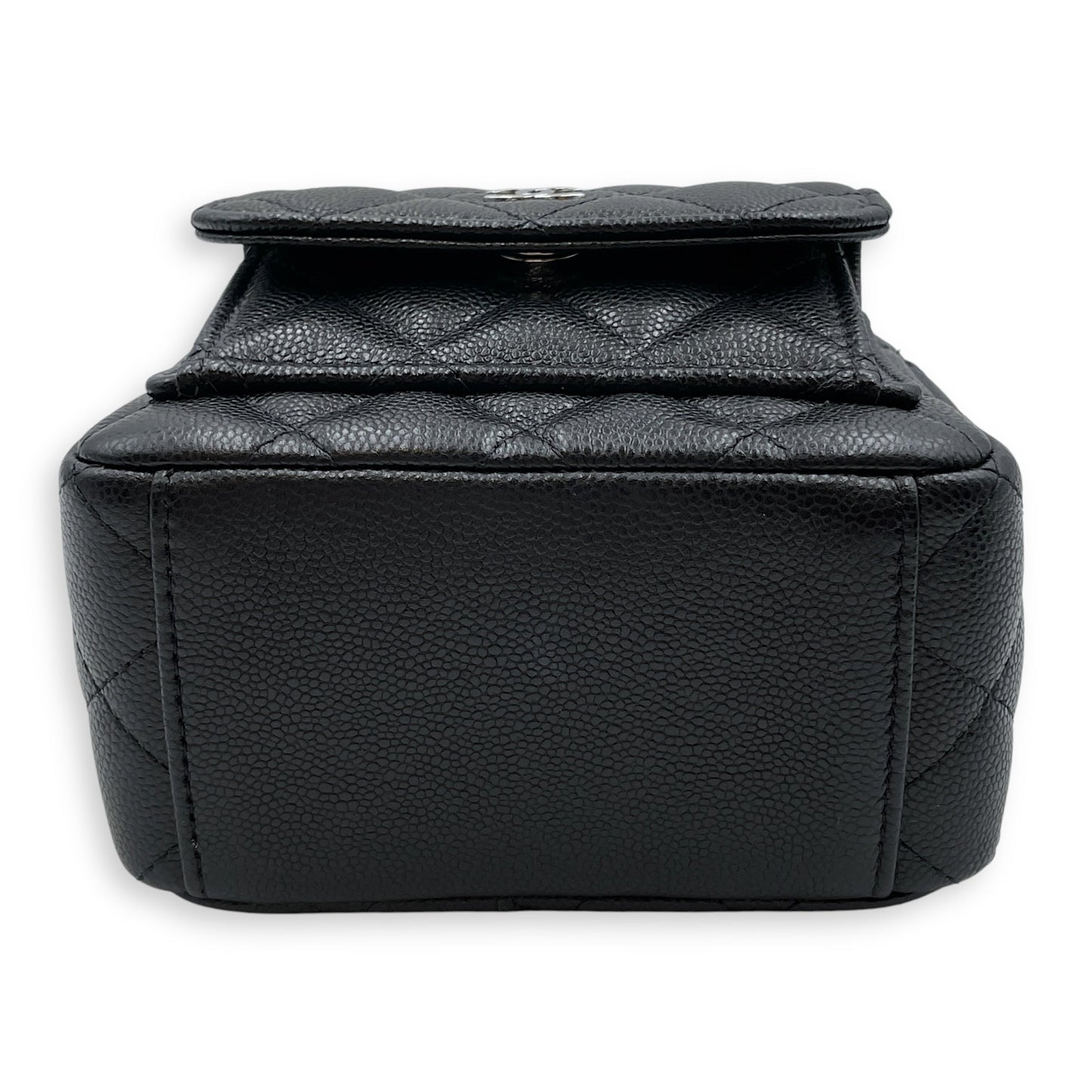 Quilted Mini Black Backpack in Caviar, Silver hardware